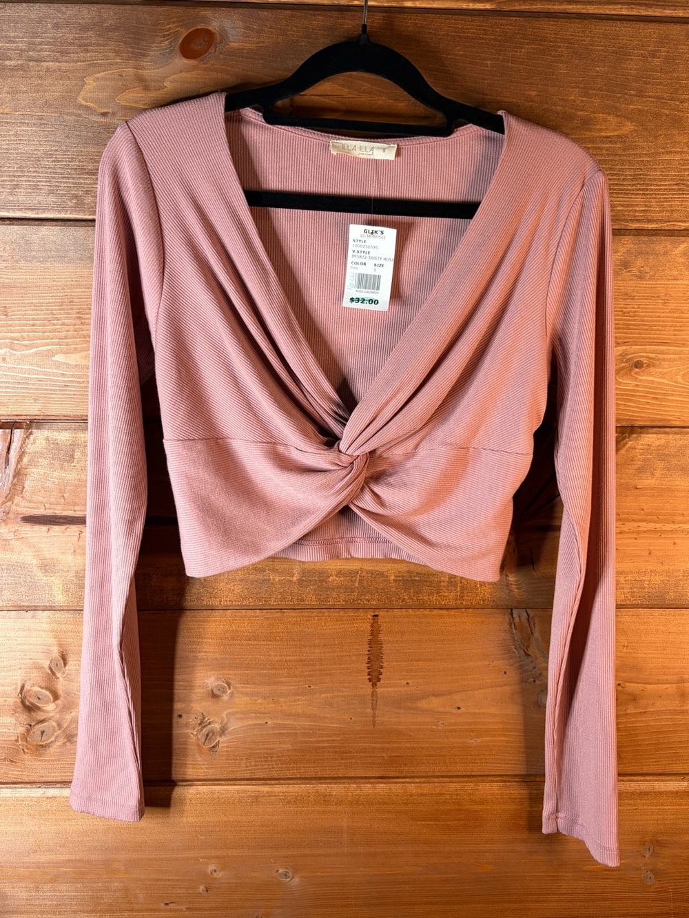 ILLA ILLA Dusty Rose Twist-Front Long Sleeve Crop Top Size Small 💕